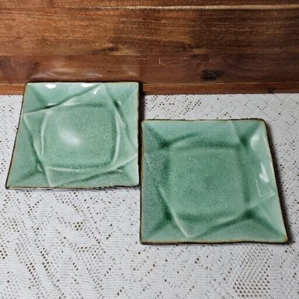 Pier One Crackle Green Square Sushi Salad Plate 6.5" set of 2 appetizer dish